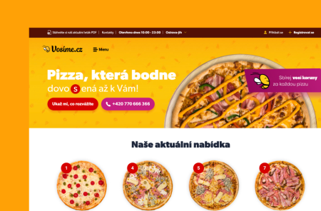 Vosíme - Web s rozvozem pizzy a jídel, včetně objednávky s volbou ingrediencí.